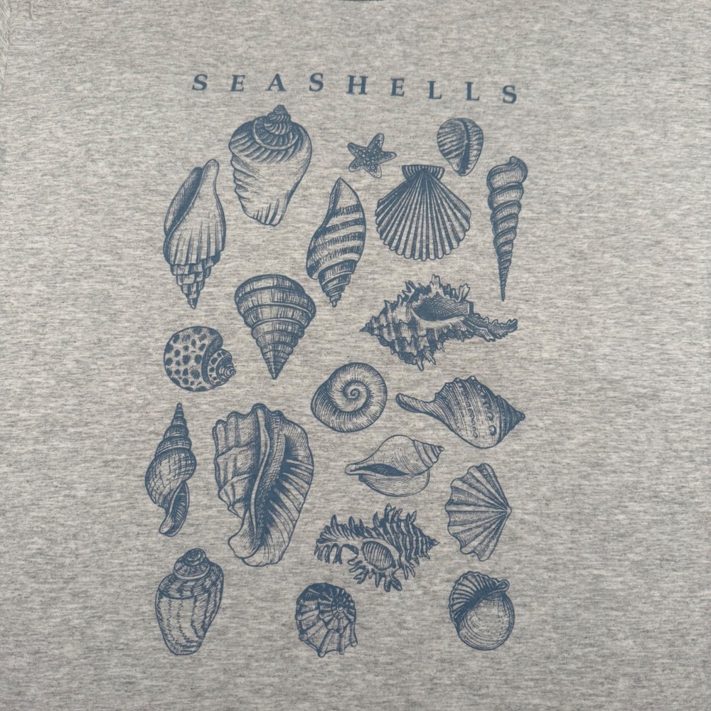 Seashells Graphic T-Shirt Gray Blue Cotton Blend Mens Large Short Sleeve